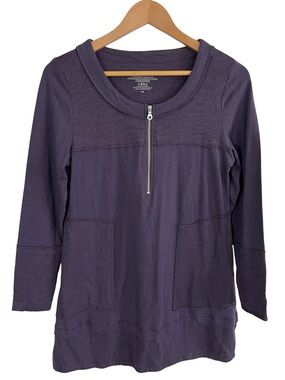 Neon Buddha Purple Tunic Top Women’s XS Boho Lagenlook Pockets Cotton Blend